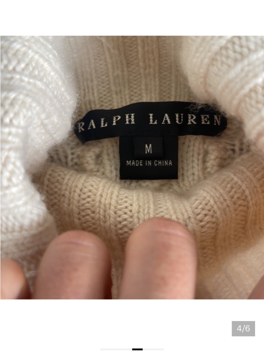 Ralph Lauren Cream Cable-Knit Cashmere Short Sleeve Turtleneck - Picture 4 of 5